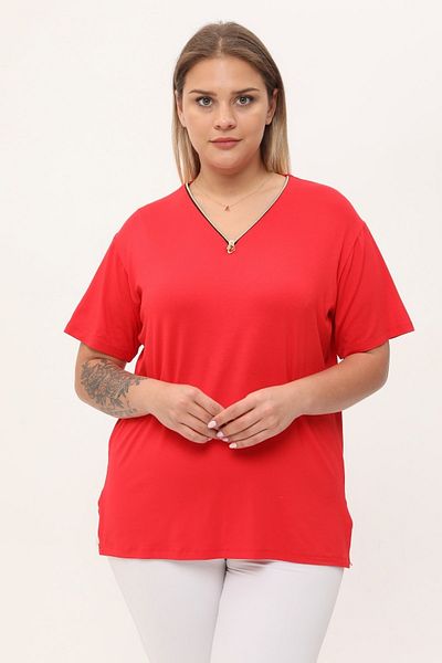 garajmood Red Collar Zippered Plus Size Blouse
