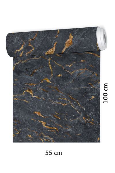 Sim Tasarım Siyah Mermer Desen Zemin Ve Duvar Kaplama Folyo Sticker - Model1-...