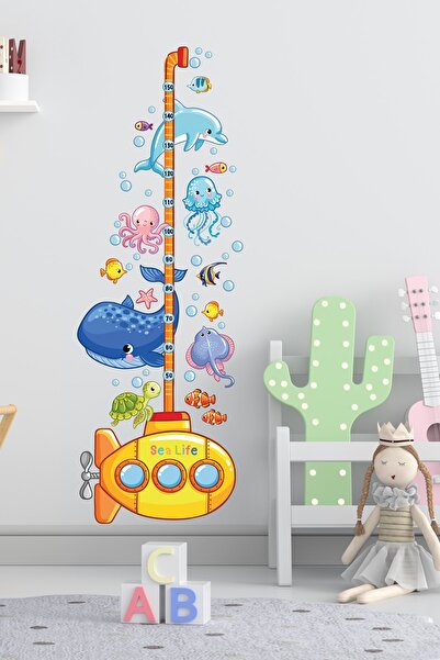 Sim Tasarım Deniz Canlıları Balıklar Denizaltı Boy Ölçer Çocuk Odası Duvar St...