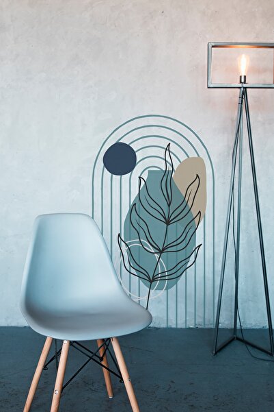 Sim Tasarım Boho 04 - ملصق جداري مزخرف بأشكال تجريدية من أوراق الشجر على الطر...