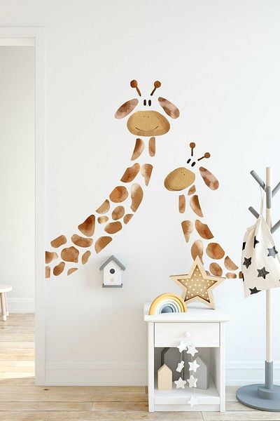 Sim Tasarım Giraffe Heads Mother Puppy Kids Room Wall Sticker
