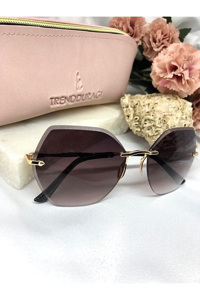 Di Caprio Rella Cat Eye Gold Detailed Light Black Women's Sunglasses