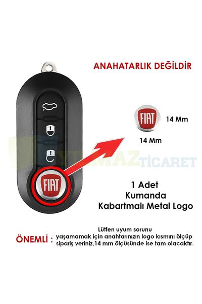 yılmazetic Fiat Kumanda Metal Alaşım Anahtarlık Logo Kabartmalı 3m Yüksek Kal...