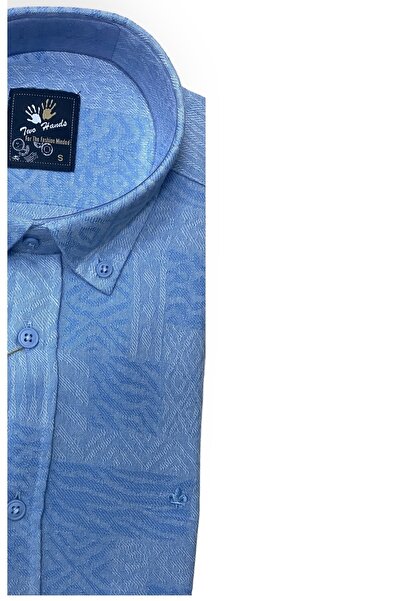 Sadık Collection Two Hands Mavi Чоловіча сорочка з ґудзиками на комірі та еполетами, довгі рукави, 100% бавовна, розмір 405