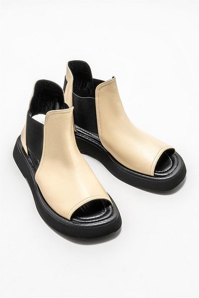 Elle Shoes Ecru Leather Women's Sports Sandals