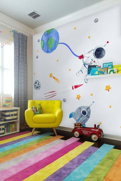 Sim Tasarım Astronaut World Spacecraft Kids Room Wall Sticker Set - Sim707