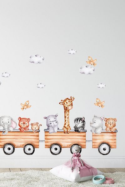 Sim Tasarım Cute Animals Express Kids Room Wall Sticker Set