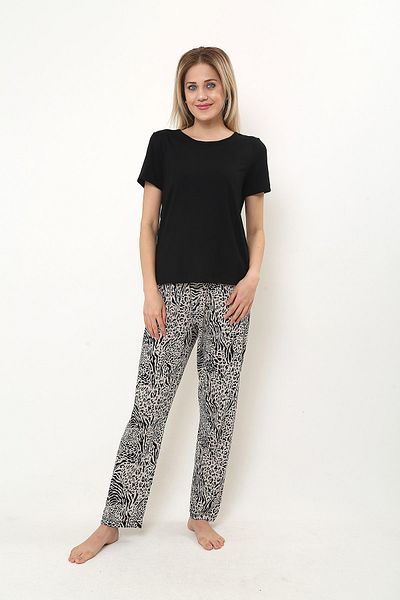 ÇAĞ MODA Set de pijamale de damă cu mânecă scurtă tricotată din viscoză cu imprimeu leopard