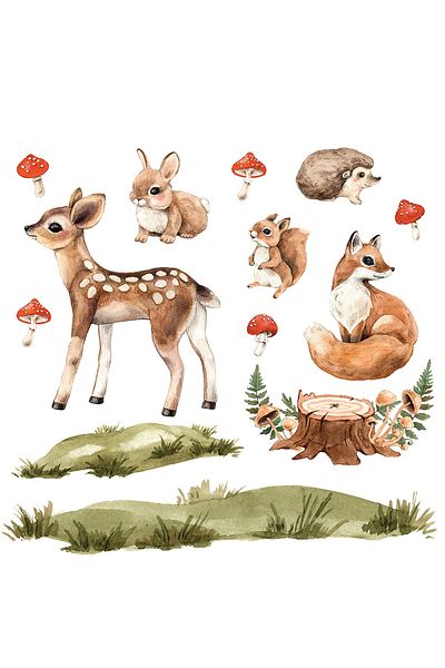 Sim Tasarım Sm356 Cheerful Creatures in the Forest Land Wall Sticker Set
