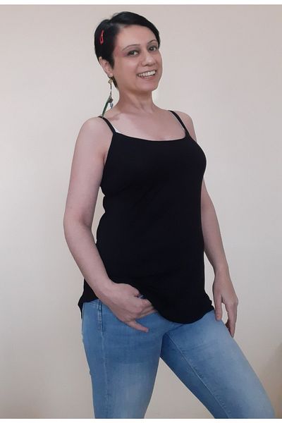 Mertcan Butik Black Combed Cotton Viscose T-Shirt with Rope Strap