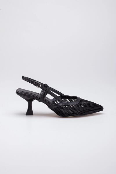 Lumis Shoes Pantofi cu toc din plasă neagră pentru femei