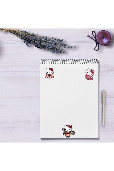 Ororabutik Hello Kitty Σετ με 47 χαριτωμένα αυτοκόλλητα - Σετ αυτοκόλλητων Scrapbook Bullet Journal
