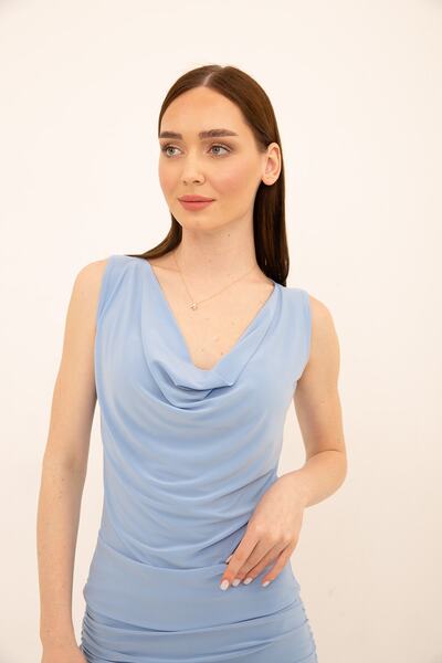 Laranor Bluză albastră cu guler cu volane