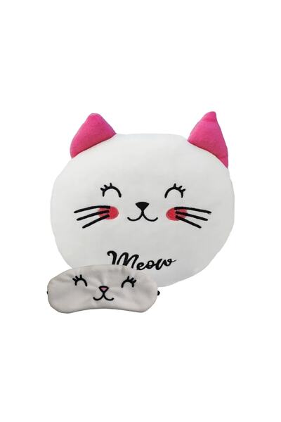 hediyesahibi Cute Cat Fleece Pillow 35*35cm with Eye Patch Gift