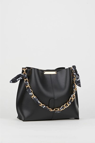 skyyouaccesories Eșarfă crem și accesoriu lanț din piele moale Geantă de mână...