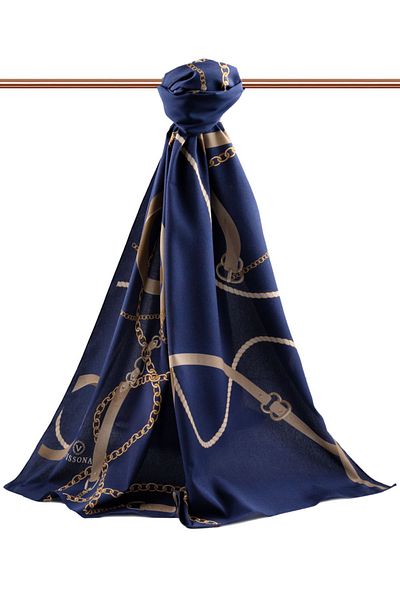 Vissona Γυναικείο πολυτελές μεταξωτό σάλι Medina Navy Blue-3