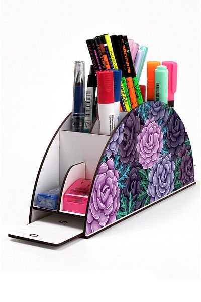 kutuTR Wooden Vip Fruit And Plant Model Rainbow Ruled Desktop Pen Holder Organizer Assembled Boxed