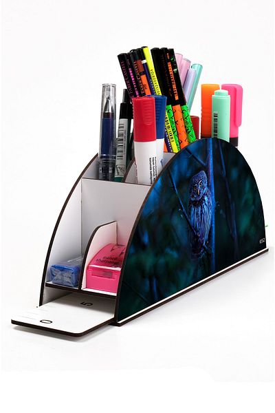 kutuTR Wooden Vip Animalss Model Rainbow Ruled Desktop Pen Holder Organizer Assembled Boxed