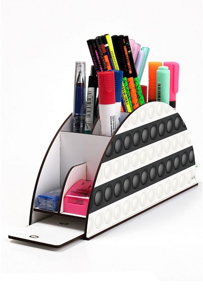 kutuTR Wooden Vip Sports Series Rainbow Ruled Desktop Pen Holder Organizer with Assembled Box