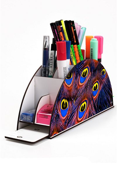 kutuTR Wooden Vip Animalss Model Rainbow Ruled Desktop Pen Holder Organizer Assembled Boxed