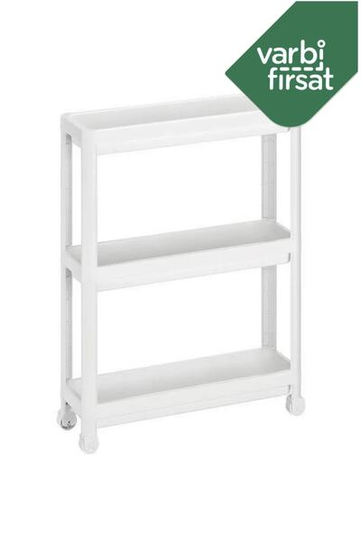 Varbifırsat وحدة رفوف دوارة نحيفة من 3 طبقات باللون الأبيض، رف الحمام، رف المطبخ، طاولة تقديم، منظم