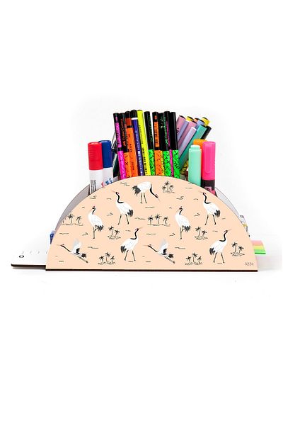 kutuTR Wooden Vip Cute Animal Model Rainbow Ruled Desktop Pen Holder Organizer Assembled Boxed