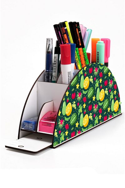 kutuTR Wooden Vip Fruit And Plant Model Desktop Organizer With Rainbow Ruler