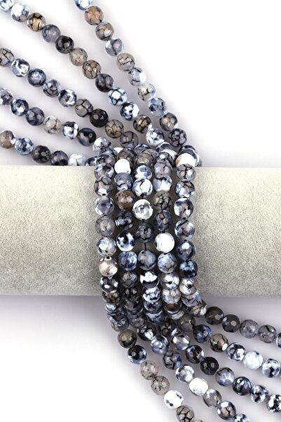 Alibaba Doğaltaş سلسلة حجر طبيعي من العقيق الأبيض والأسود مقاس 8 مم قطع الكرة...