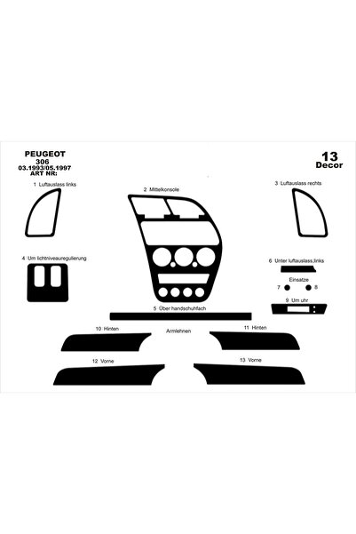 meriç cockpit design ميريك® بيجو 306 بيجو 306 غطاء توربيدو أمامي أسود لامع 13...