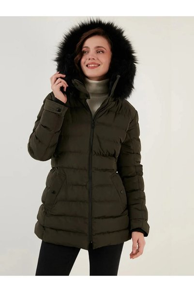 PIQUE Women's Faux Fur Collar Removable Hooded Puffer Coat