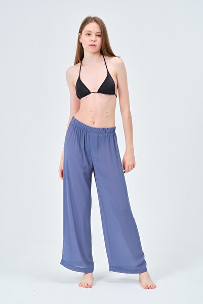 Asena Mila Şifon Geniş Paça Plaj (pantolon) Denim Mavi Pareo