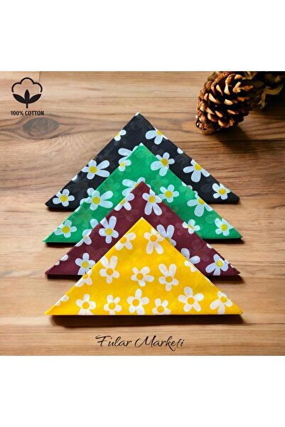 Fular Marketi 100% bumbac 4 bucăți model Daisy Bandana Negru Benetton Verde R...