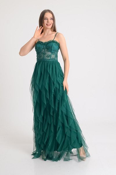 SpringStore Rochie de seară fără bretele cu tăietură asimetrică de smarald