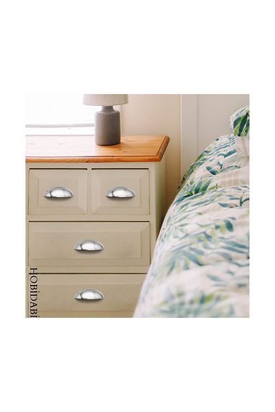 HOBİDABİ Chrome Metal 64 Mm Furniture Handle Mussel Bowl Cupboard Drawer Cloakroom 1 Piece