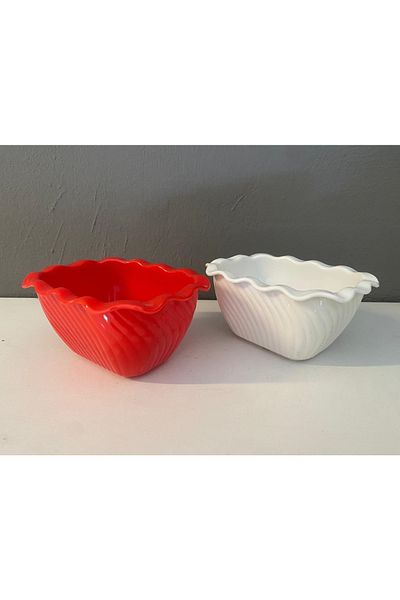 İkram Dünyası Red and White Melamine 2-Piece Bowl