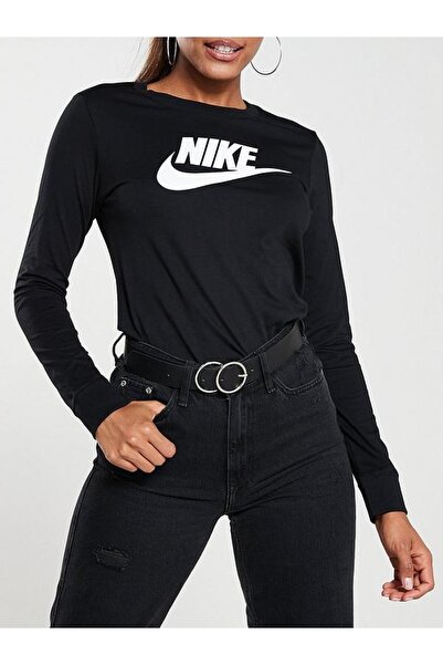 Nike Sportswear Clup Swoosh Long Sleeve Standard Cut Black Women's Sports T-S...