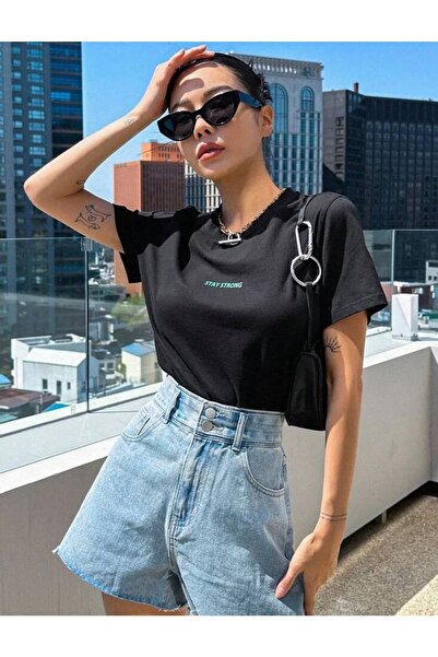 AFROGİYİM Γυναικείο μπλουζάκι Stay Strong με στάμπα Oversize