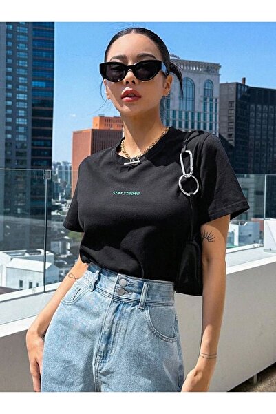 AFROGİYİM Γυναικείο μπλουζάκι Stay Strong με στάμπα Oversize