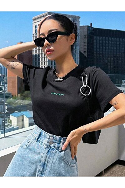 AFROGİYİM Γυναικείο μπλουζάκι Stay Strong με στάμπα Oversize