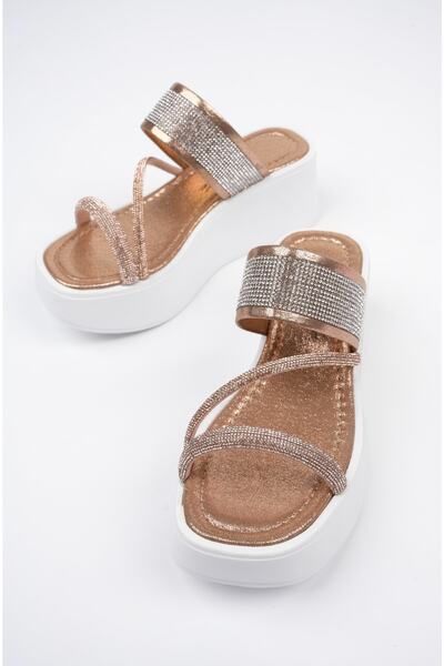 Freemax Γυναικεία Εγγυημένη Πέτρα Λεπτομέρεια Πλατφόρμα 6 εκ. Καθημερινή Παντόφλες με σφήνα σόλα Eva χρυσό