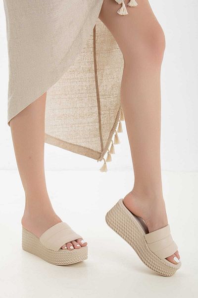 LEYDİ SHOES Efs-02 Παντόφλες Κρέμα Γέμισης Μονής Ζώνης