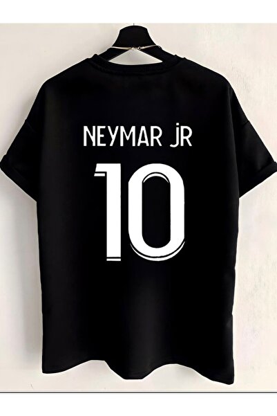 Moda Santiago تي شيرت أسود برقبة دائرية مطبوع عليه Jr Neymar للجنسين