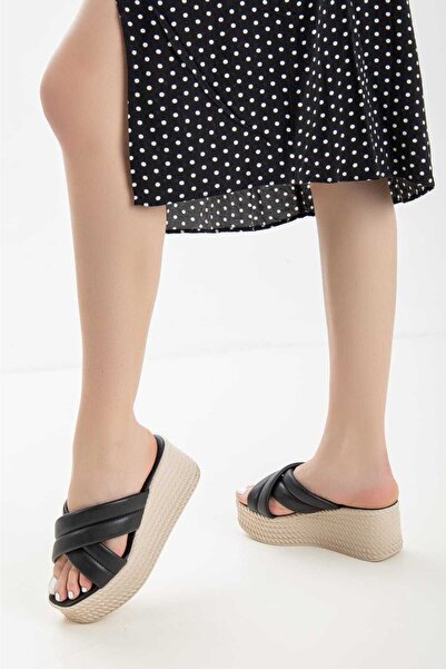 LEYDİ SHOES Efs-01 Μαύρες Παντόφλες Cross Filling