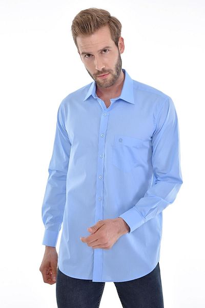 Çizgi Triko Κλασικό γιακά με τσέπες Κλασικό μονόχρωμο γαλάζιο μακρυμάνικο ανδρικό πουκάμισο