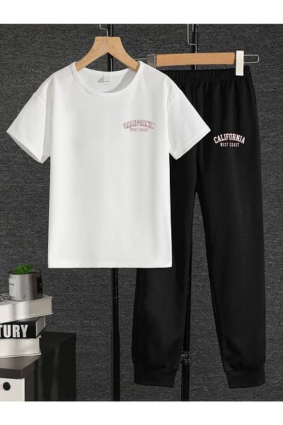LePold Top Tricou alb Partea de jos Negru California West Imprimat Fete/Băieți Tricou și trening supradimensionat
