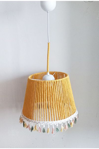 C&A&B KUZEY AVİZE Yellow Macrame Rope Wrapped Colorful Fringed Pendant Lamp Chandelier