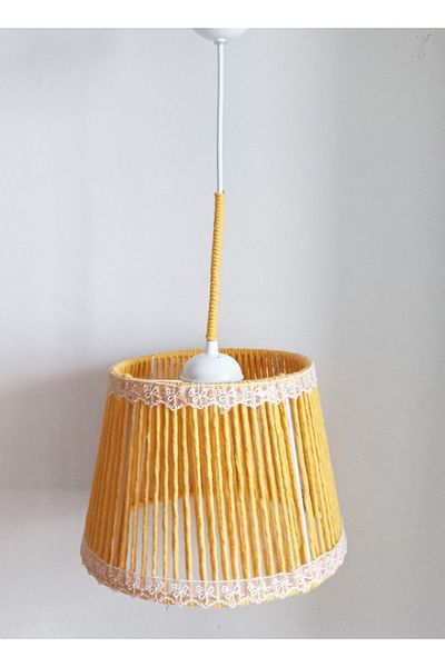 C&A&B KUZEY AVİZE Yellow Macrame Rope Wrapped Lace Strip Pendant Lamp Chandelier