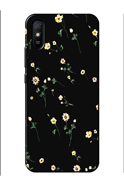 frondcase Redmi 9a Çiçekli Siyah Telefon Kılıfı