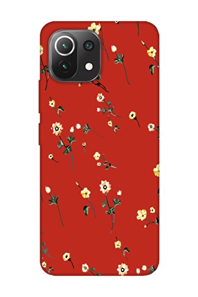 frondcase Xiaomi Mi 11 Lite Çiçekli Kırmızı Telefon Kılıfı