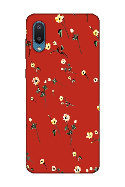 frondcase Samsung A02 Çiçekli Kırmızı Telefon Kılıfı